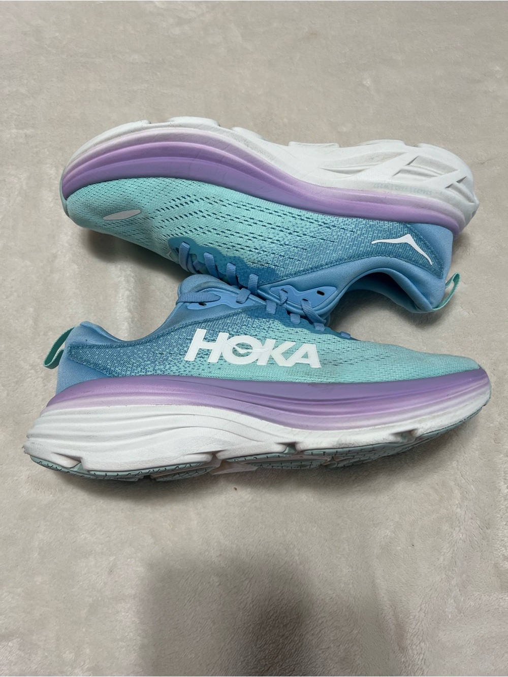 HOKA Bondi 8 Women’s 7.5 Blue Aqua Purple Max Cushion Running Walking Shoes - Picture 5 of 9